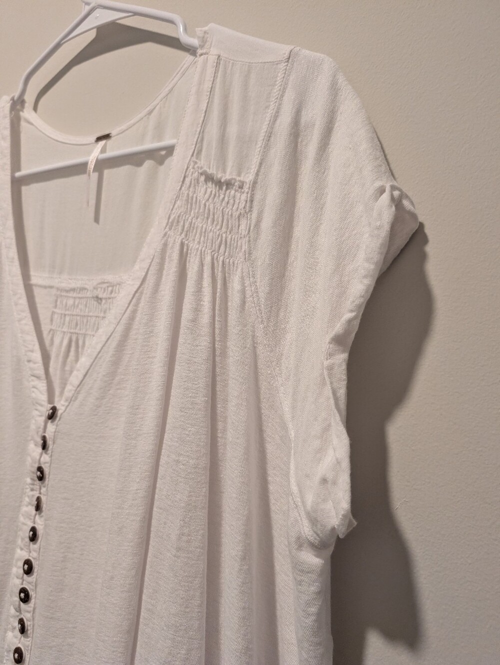 Free People White Button-Down V-Neck Euro Summer Coastal Tunic Top - Picture 3 of 7